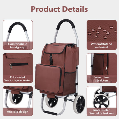 Boodschappentrolley Deluxe 50L met koelvak rood - boodschappenwagen - steekwagenfunctie