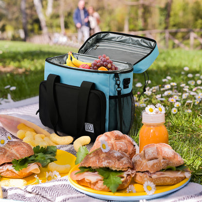 Koeltas 15L zwart-blauw - Lunchtas - 4-laags geïsoleerd - 2 gratis koelelementen - incl. schouderriem