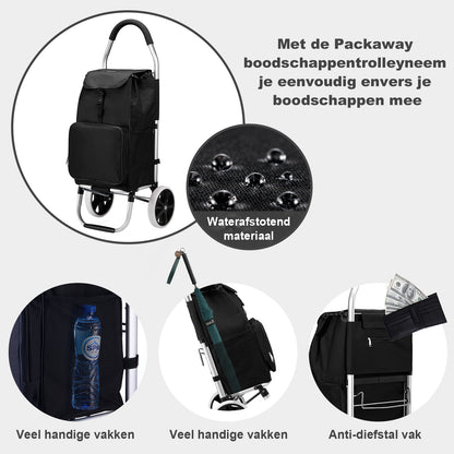 Shopping trolley 45L black - shopping trolley suspension - foldable - telescopic handle