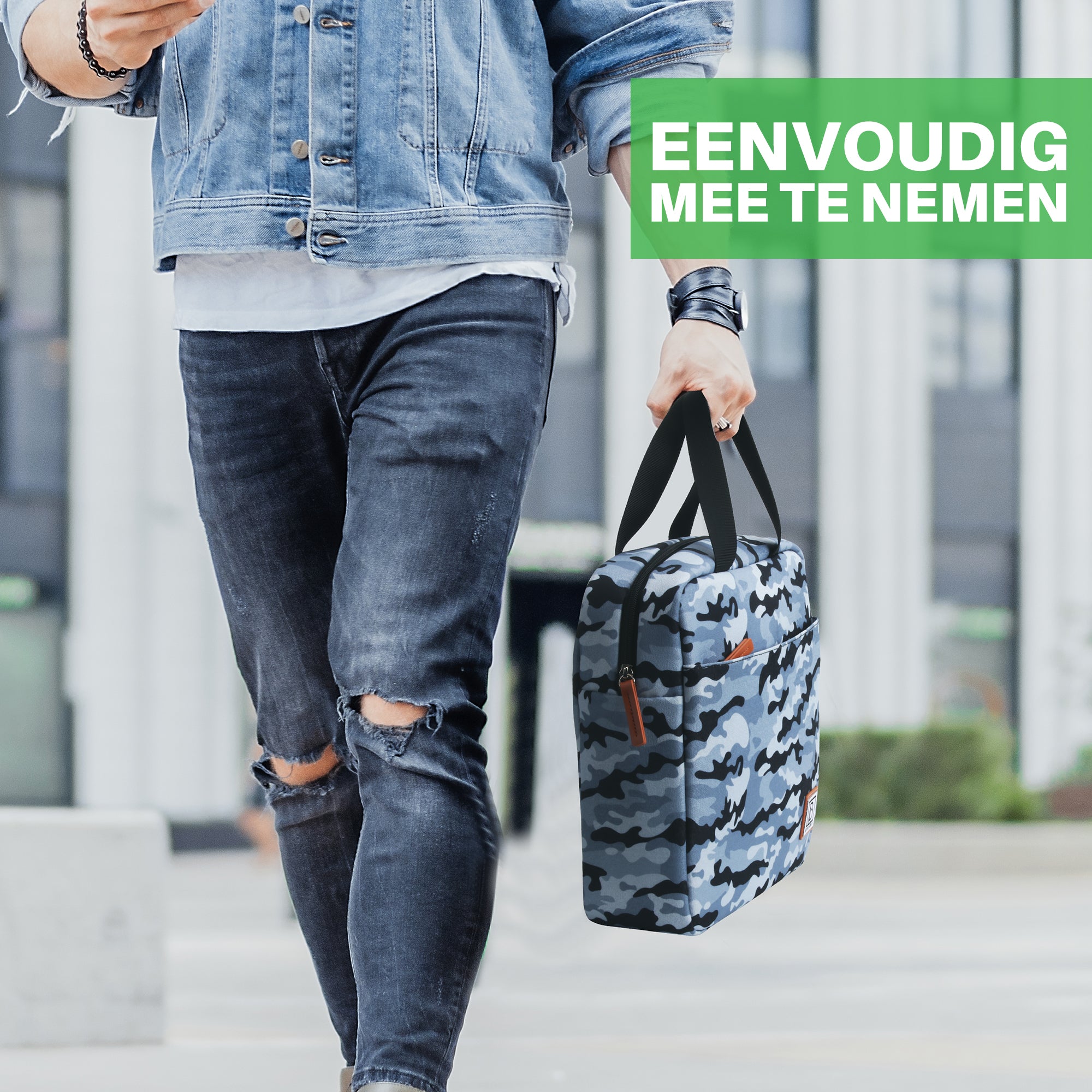 Cooler bag 7L camouflage blue - Lunch bag - 4-layer insulated - 2 free cooling elements - incl. shoulder strap