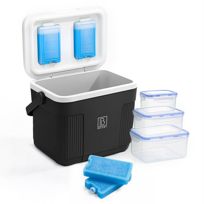 Brisby Koelbox 22L zwart + 3-delige vershoudbakjes set -  incl. 4 koelelementen