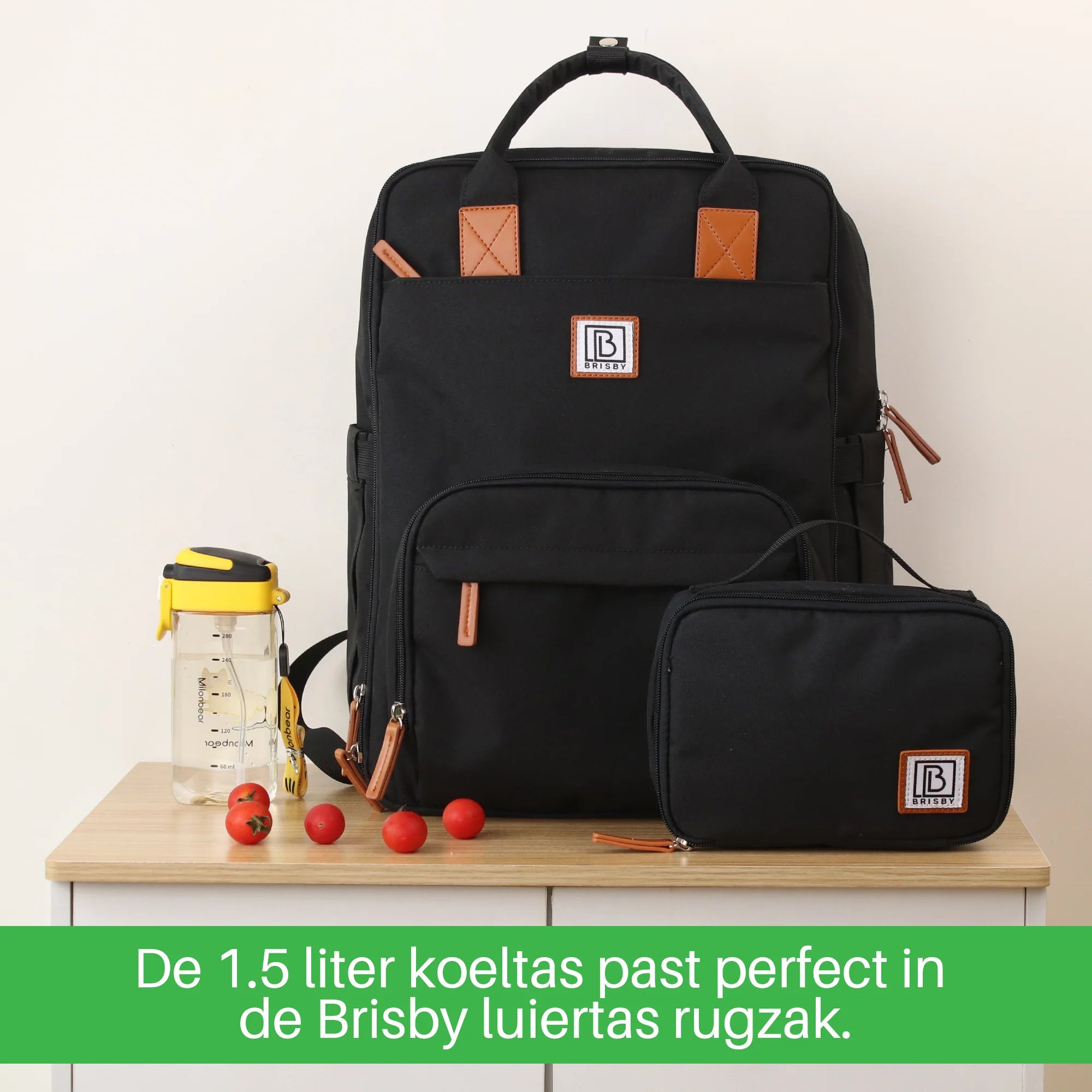 Koeltas 1,5L zwart - 4-laags geïsoleerd - gratis koelelement