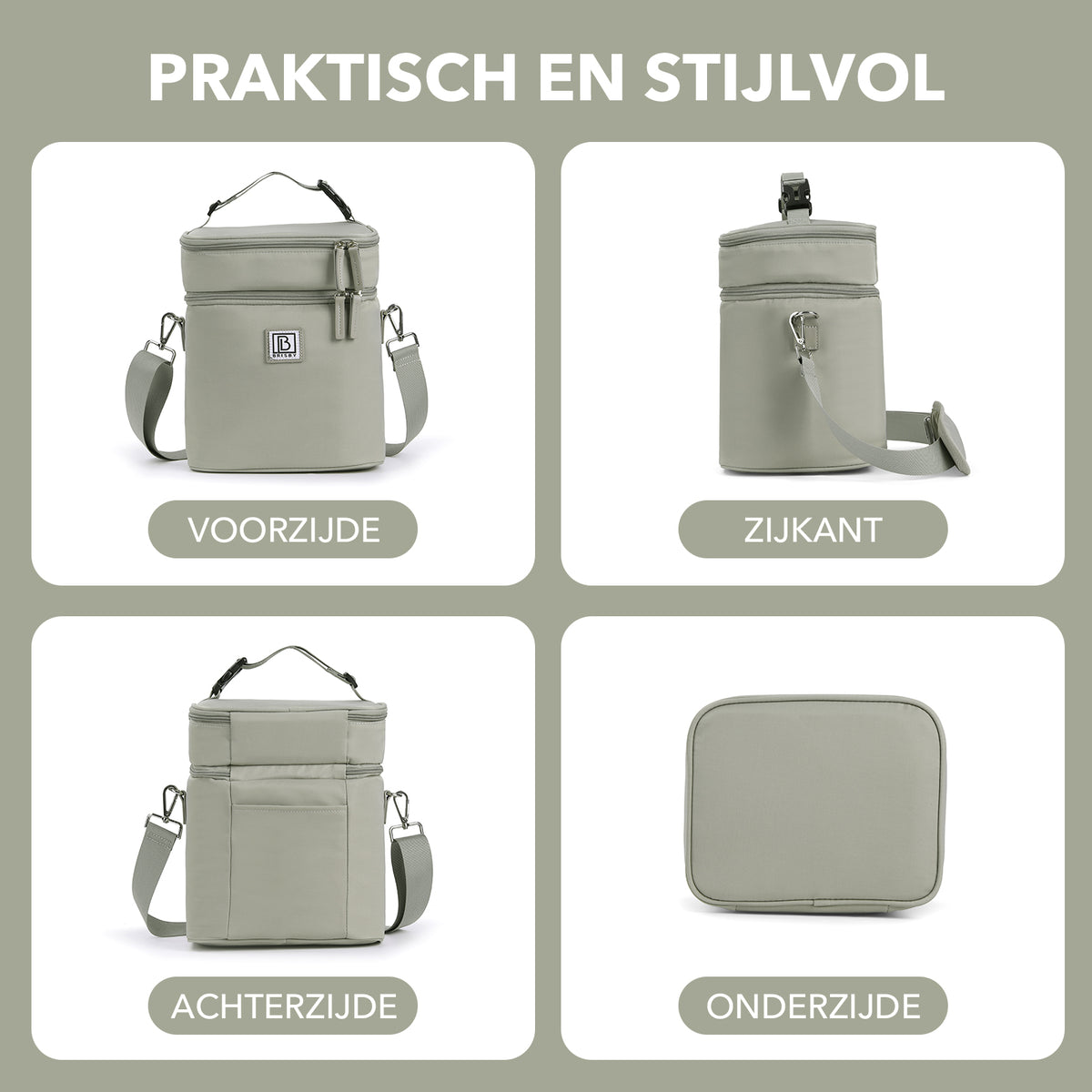Brisby Koeltas 12 Liter – Lunchtas voor Werk & Onderweg – 2 Geïsoleerde Vakken – Inclusief 2 Koelelementen – Tot 10 Uur Koel - Sage Green