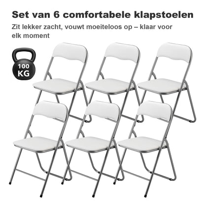 Bardi 6-delige Klapstoelen set PVC wit - 100 kg draagvermogen