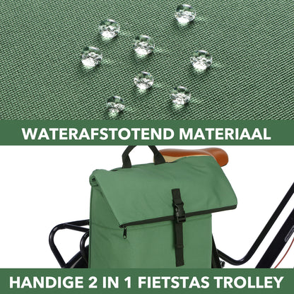 Fietstrolley Tas 2-in-1 Fietstas en Trolley Zwart 18-28L Laptopvak Verstelbare Hendel Bevestigingssysteem - Groen