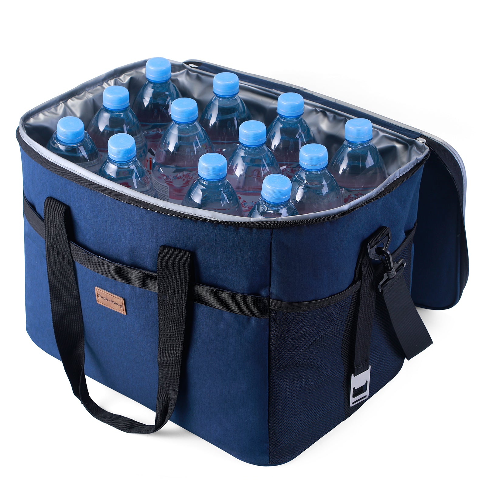 Koeltas 40L donkerblauw - lunchtas - opvouwbaar - 4-laags geïsoleerd - incl. 6 gratis koelelementen en draagband