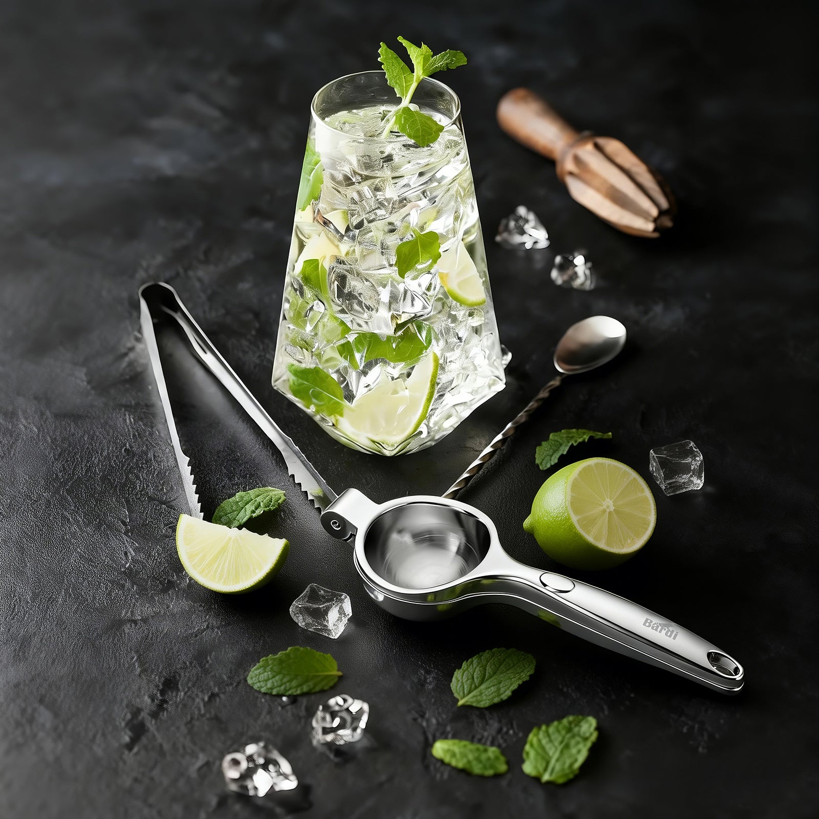 Bardi 1.1L - Nugget IJsblokjesmachine Square - Crushed Ice Maker met IJsschep - 15kg/24 uur - Ijsblokjesmaker - Met Luxe Thermosbeker - RVS met citruspers RVS