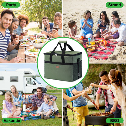 Koeltas 40L groen - lunchtas - opvouwbaar - 4-laags geïsoleerd - incl. 6 gratis koelelementen en draagband