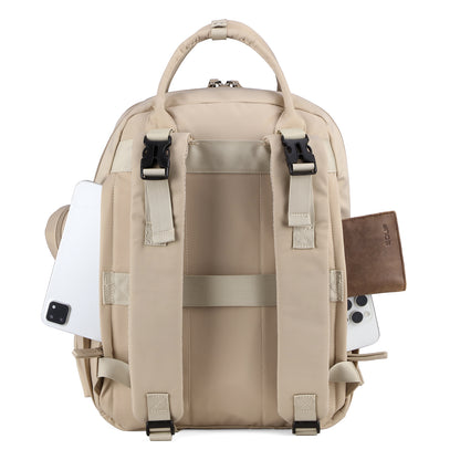 Brisby Premium Luiertas – Uitgebreide en Functionele Verzorgingstas – met buggymontage – Anti Diefstal Vakken - Reistrolley Sleeve - Inclusief verschoonmatje t.w.v.15,99 euro en speenhouder - Levenslange Garantie - Natural Champagne