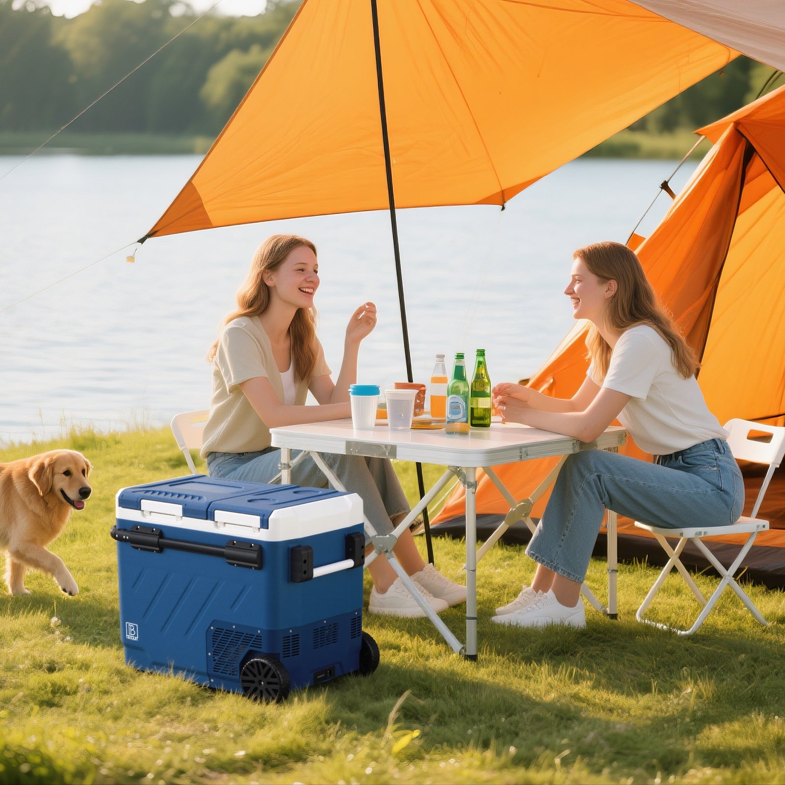 Brisby Compressor koelbox 58,1L blauw + 8L koelbox blauw set - incl. 2x 1,2L thermosbeker