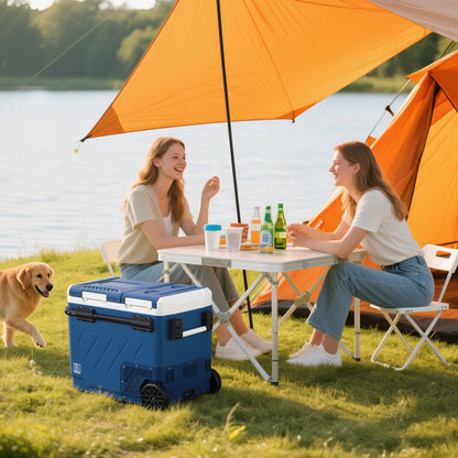 Brisby Compressor koelbox 58,1L blauw + 8L koelbox blauw set - incl. 2x 1,2L thermosbeker