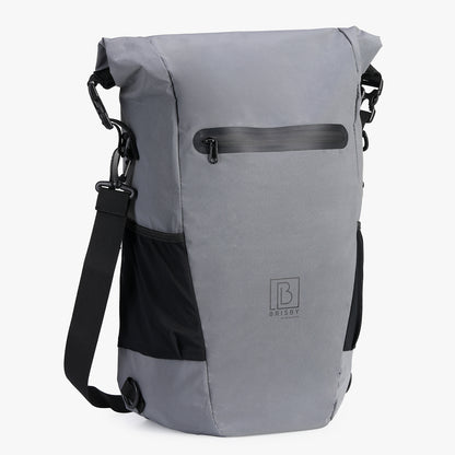 3 in 1 waterproof rolltop bicycle bag set 40-52L gray - 100% reflection - high visibility - bicycle bag - backpack - shoulder bag