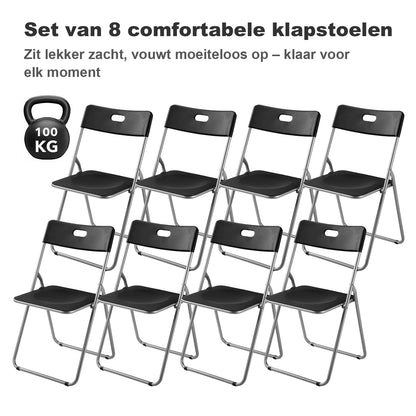 Bardi 8 Delige Klapstoelenset – Vouwstoelenset Stevige Kwaliteit, Weersbestending, 100KG Belastbaar. 44 x 45 x 79 cm. – ZWART