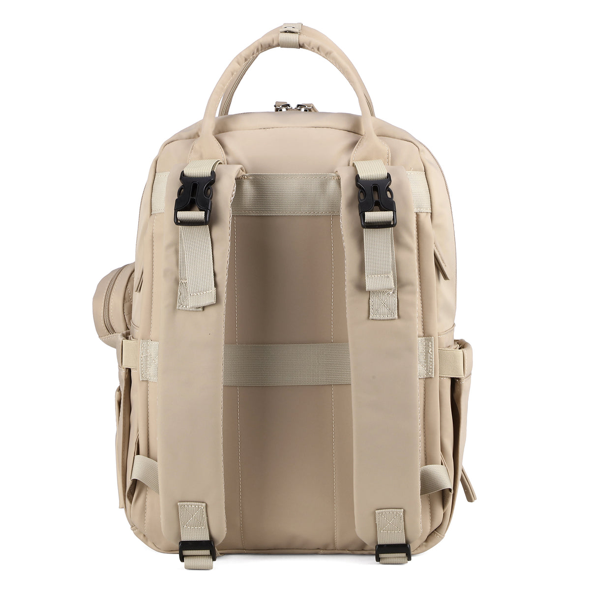 Brisby Premium Luiertas – Uitgebreide en Functionele Verzorgingstas – met buggymontage – Anti Diefstal Vakken - Reistrolley Sleeve - Inclusief verschoonmatje t.w.v.15,99 euro en speenhouder - Levenslange Garantie - Natural Champagne