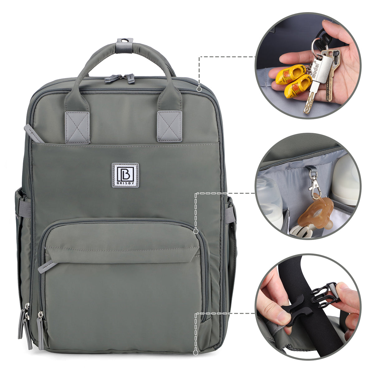 Brisby slijtvaste Luiertas – verzorgingstas – met buggymontage - Mist Green