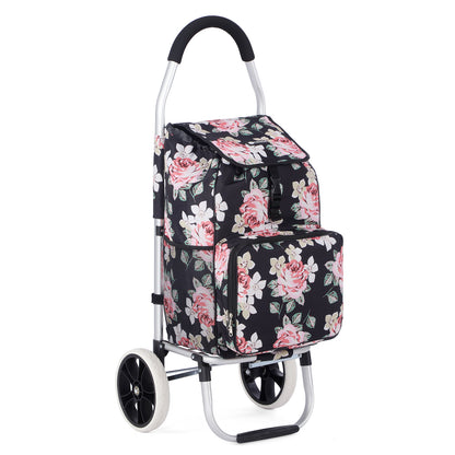 Packaway Boodschappentrolley 45L met Koelvak - Boodschappenwagen met Grote Wielen - Steekwagenfunctie - Waterafstotend - Black Flower