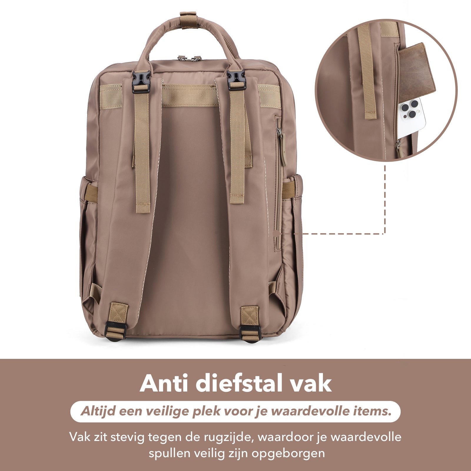 Brisby slijtvaste Luiertas – verzorgingstas – met buggymontage - Rose Gold