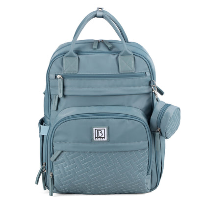 Brisby Premium Luiertas – Uitgebreide en Functionele Verzorgingstas – met buggymontage – Anti Diefstal Vakken - Reistrolley Sleeve - Inclusief verschoonmatje t.w.v.15,99 euro en speenhouder - Levenslange Garantie - Misty Blue