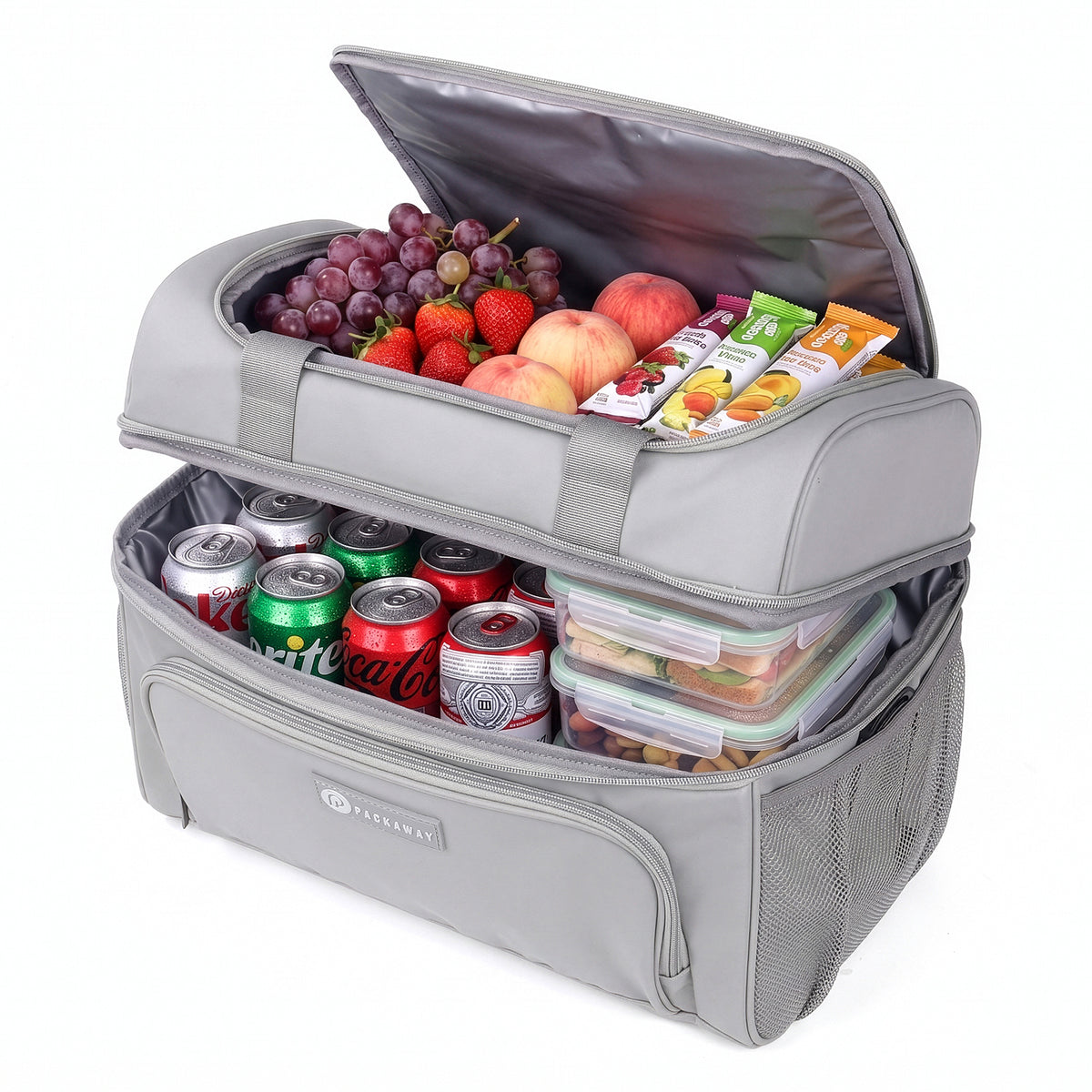 Packaway Koeltas 30L - Lunchtas - Inclusief 4 Koelelementen - Dubbel Compartiment - 4-Laags Geïsoleerd - Waterafstotend - Modern Grey