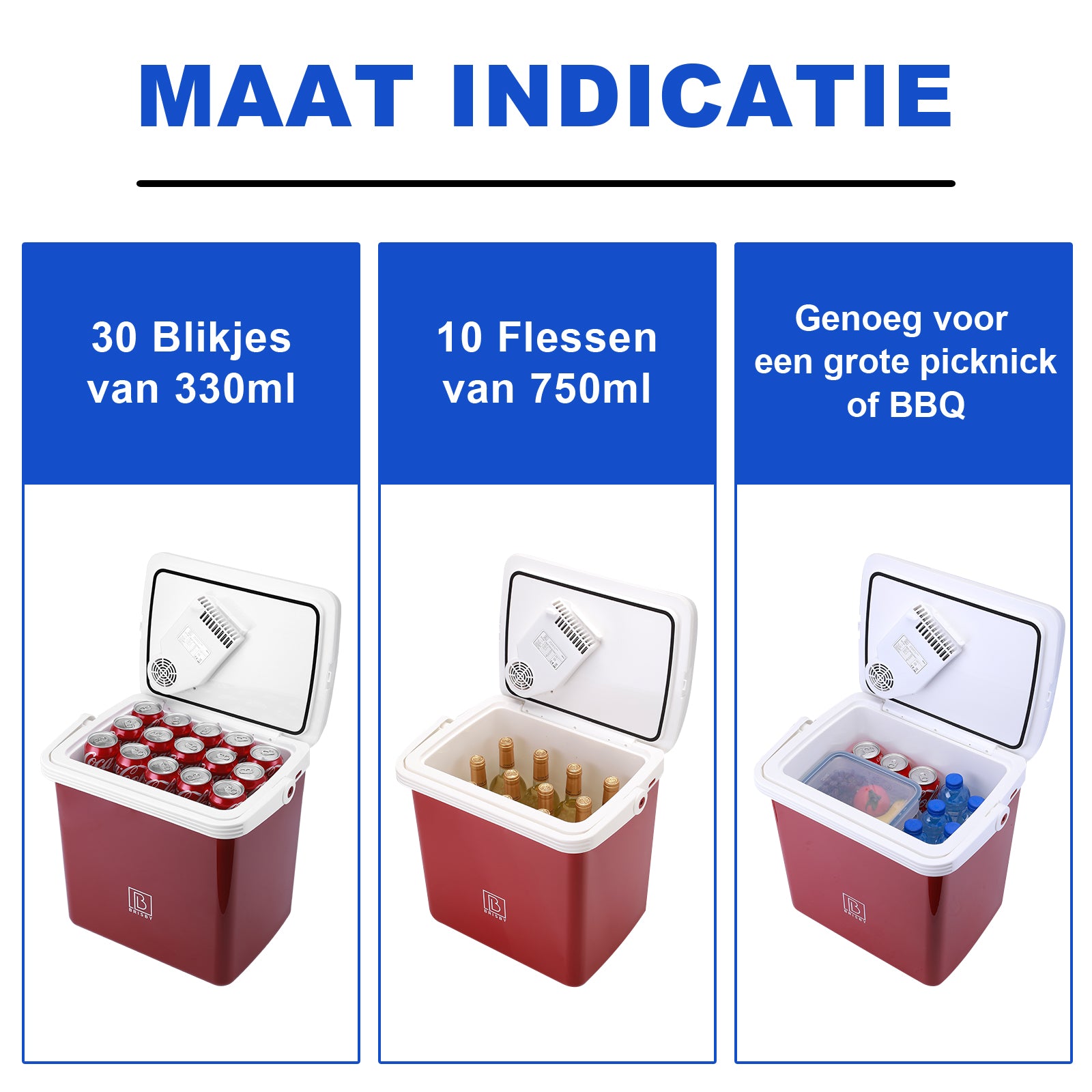 Elektrische koelbox 25L rood - AC/DC 12V, 220/230V - incl. divider en vershoudbakjes - vergrendelbare deksel