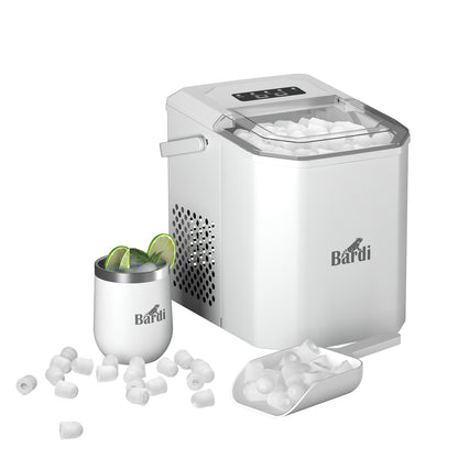 Bardi 1.3L Deluxe IJsblokjesmachine Square – IJsblokmaker Inclusief Luxe Thermosbeker en IJsschep – 9 Blokjes in 8 Minuten – WIT