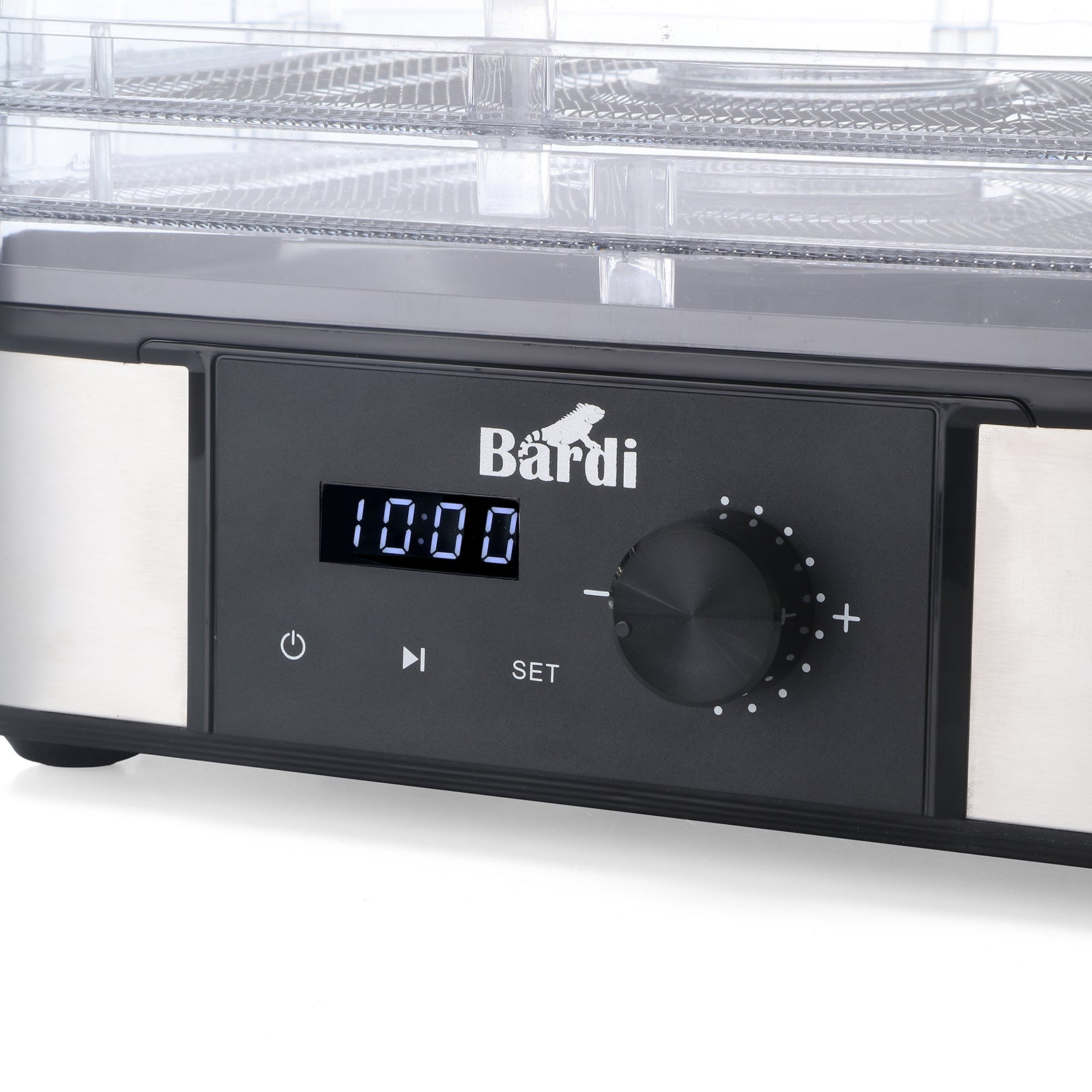 Bardi Voedseldroger 5-laags 350W RVS - 24-uurs timer - led-bedieningspaneel - incl. 5 inlegvellen en voedseltang