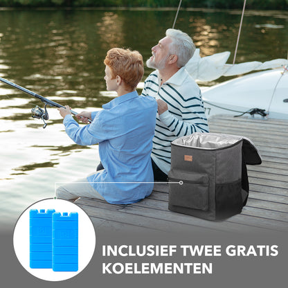 Koeltas rugzak 25L grijs - Waterafstotend - anti diefstal vak - 4 laags geïsoleerd - Incl. 2 gratis koelelementen en gratis flessenopener