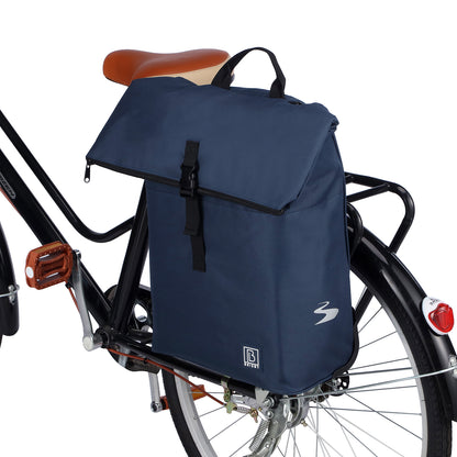 Fietstrolley Tas 2-in-1 Fietstas en Trolley Zwart 18-28L Laptopvak Verstelbare Hendel Bevestigingssysteem - Blauw