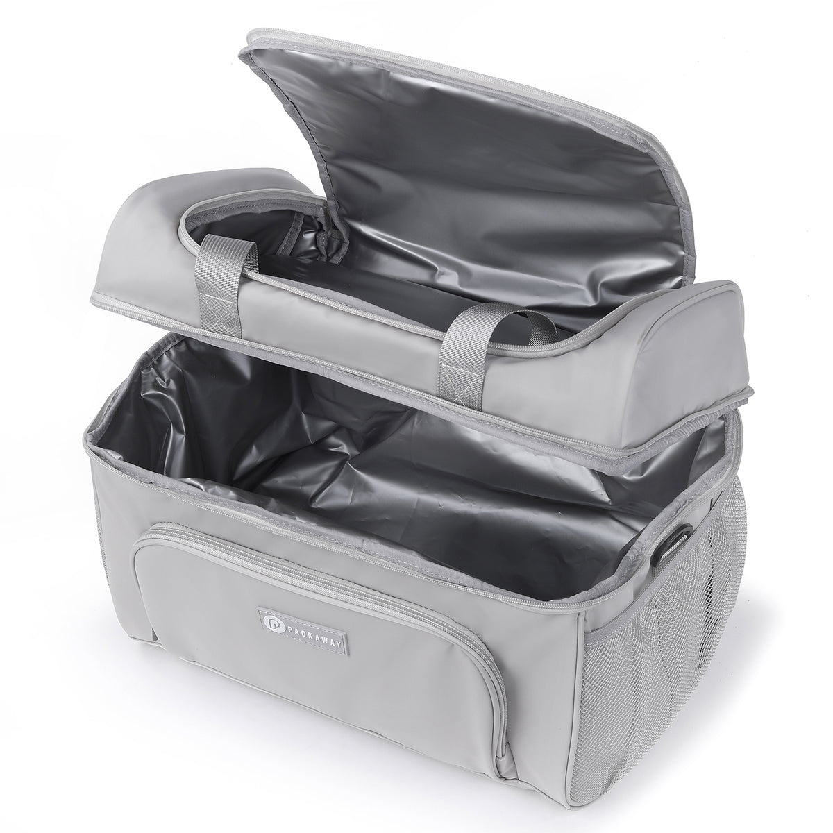 Packaway Koeltas 30L - Lunchtas - Inclusief 4 Koelelementen - Dubbel Compartiment - 4-Laags Geïsoleerd - Waterafstotend - Modern Grey