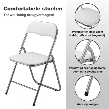 2-delige klapstoelenset - wit - 100kg draagkracht - 43 x 38 x 87 cm