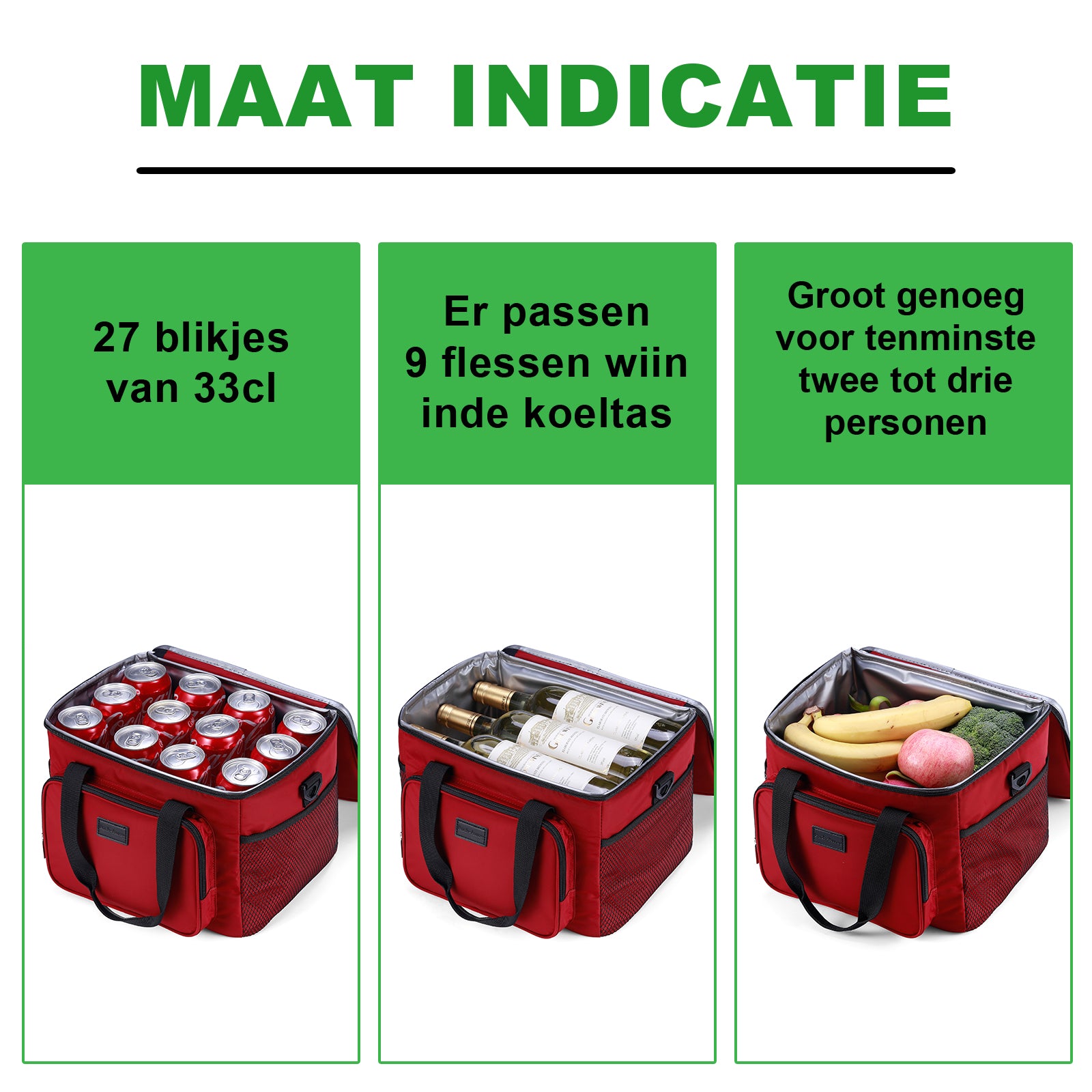 Koeltas 15L koeltas rood - lunchtas - 4-laags geïsoleerd - opvouwbaar - incl. 2 gratis koelelementen en draagband