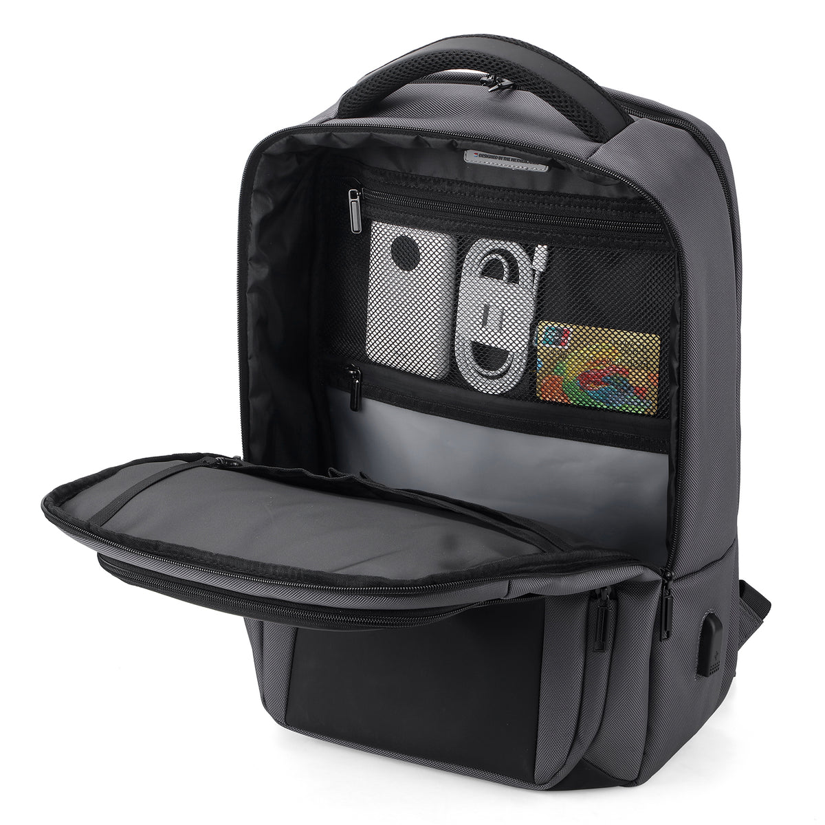 Brisby Rugzak Pro 1 – Laptoprugzak tot 15,7 inch voor Werk, School en Reizen – Waterafstotend – Met Tabletvak, Antidiefstalvak en Trolleysleeve - Grijs