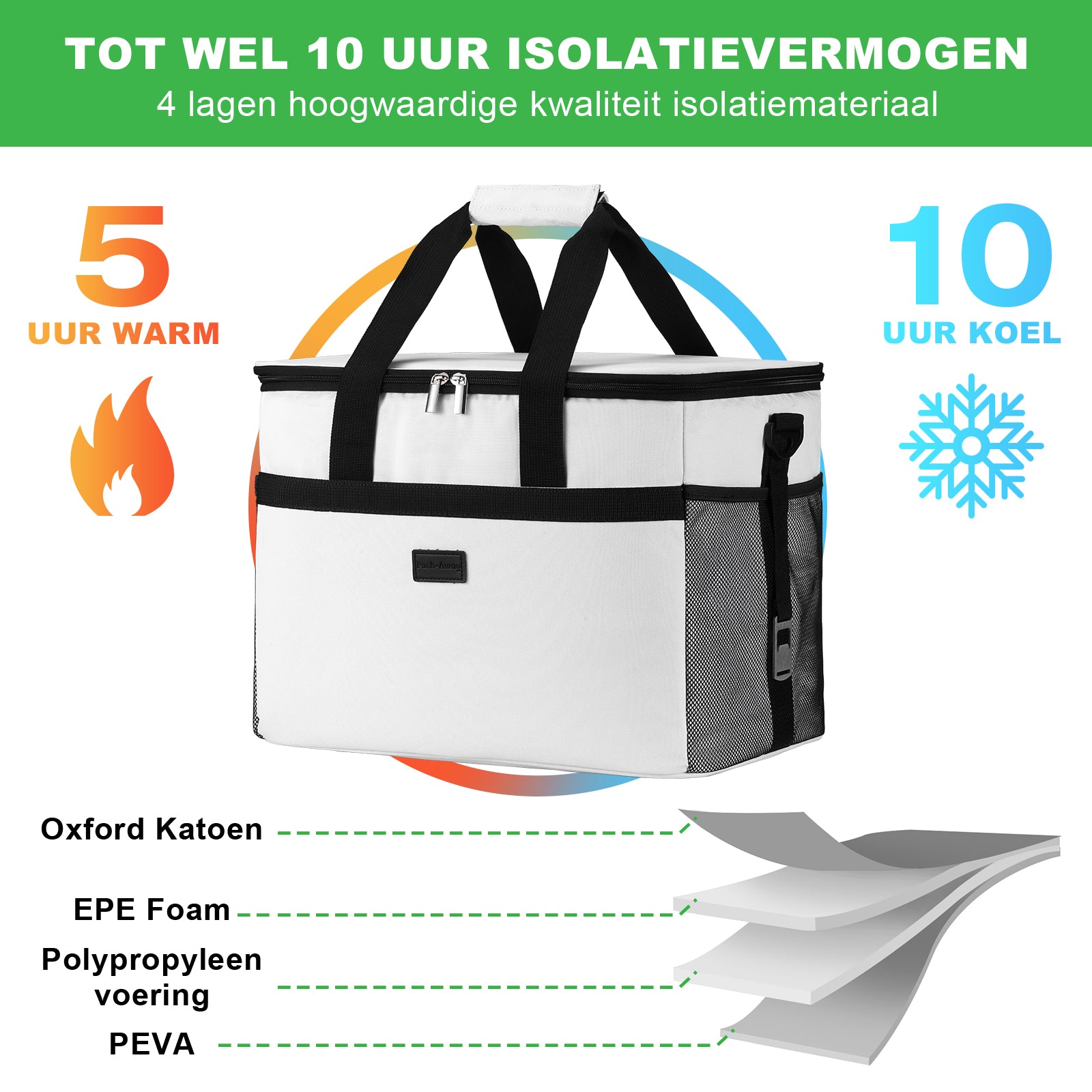 Packaway Koeltas 30L wit - incl. 4 koelelementen, draagband