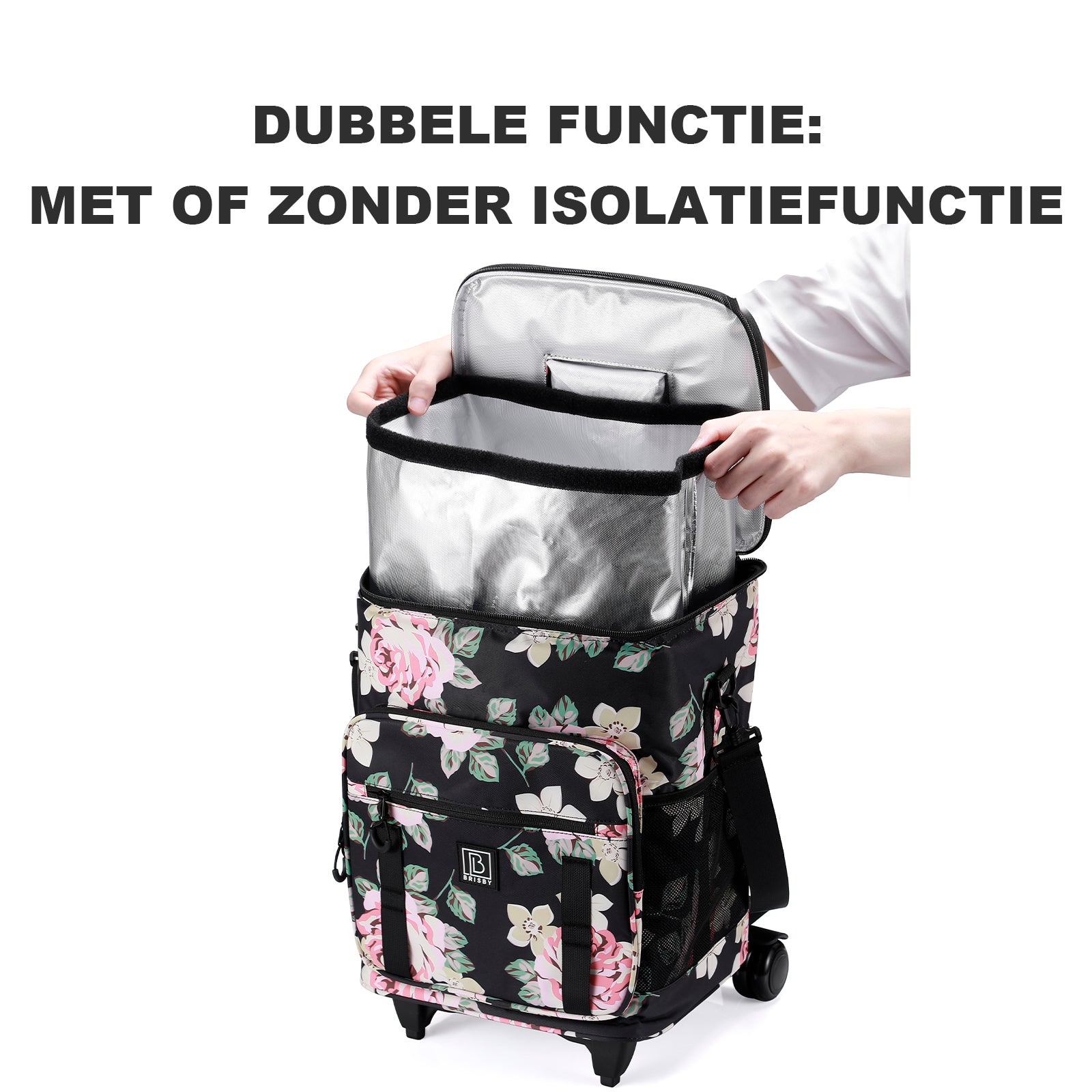 Brisby Boodschappentrolley 32L dark flower - incl. koelvak, koelelementen