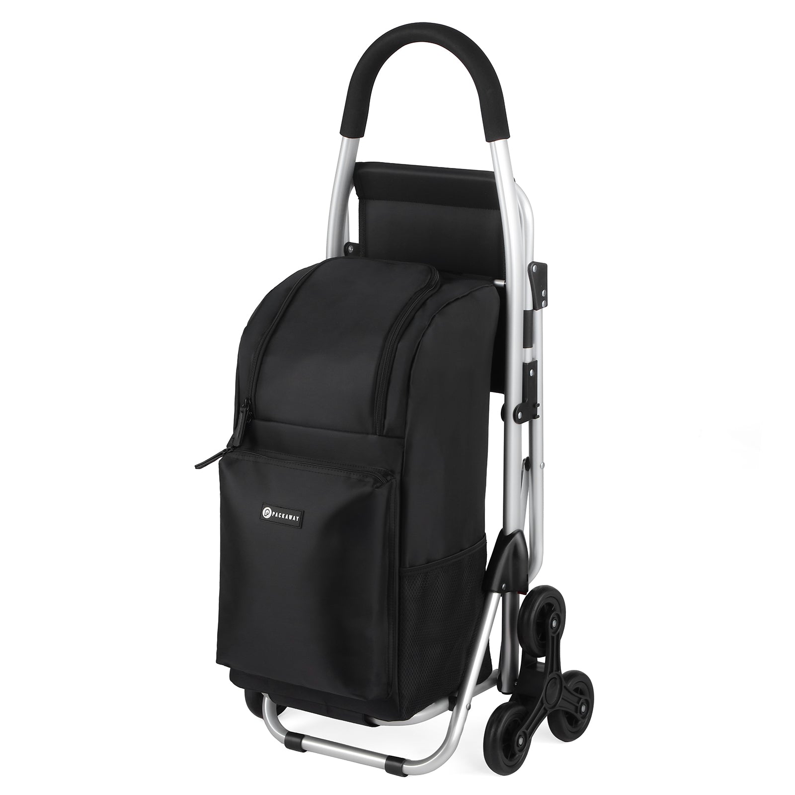 Packaway 35L Boodschappentrolley met 6 Wielen voor Trappen - Klapstoel Functie - Steekwagen Functie - Geïsoleerd - Afneembare Rugzak - Zwart