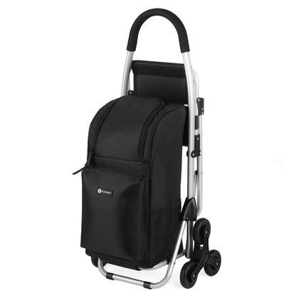 Packaway 35L Boodschappentrolley met 6 Wielen voor Trappen - Klapstoel Functie - Steekwagen Functie - Geïsoleerd - Afneembare Rugzak - Zwart