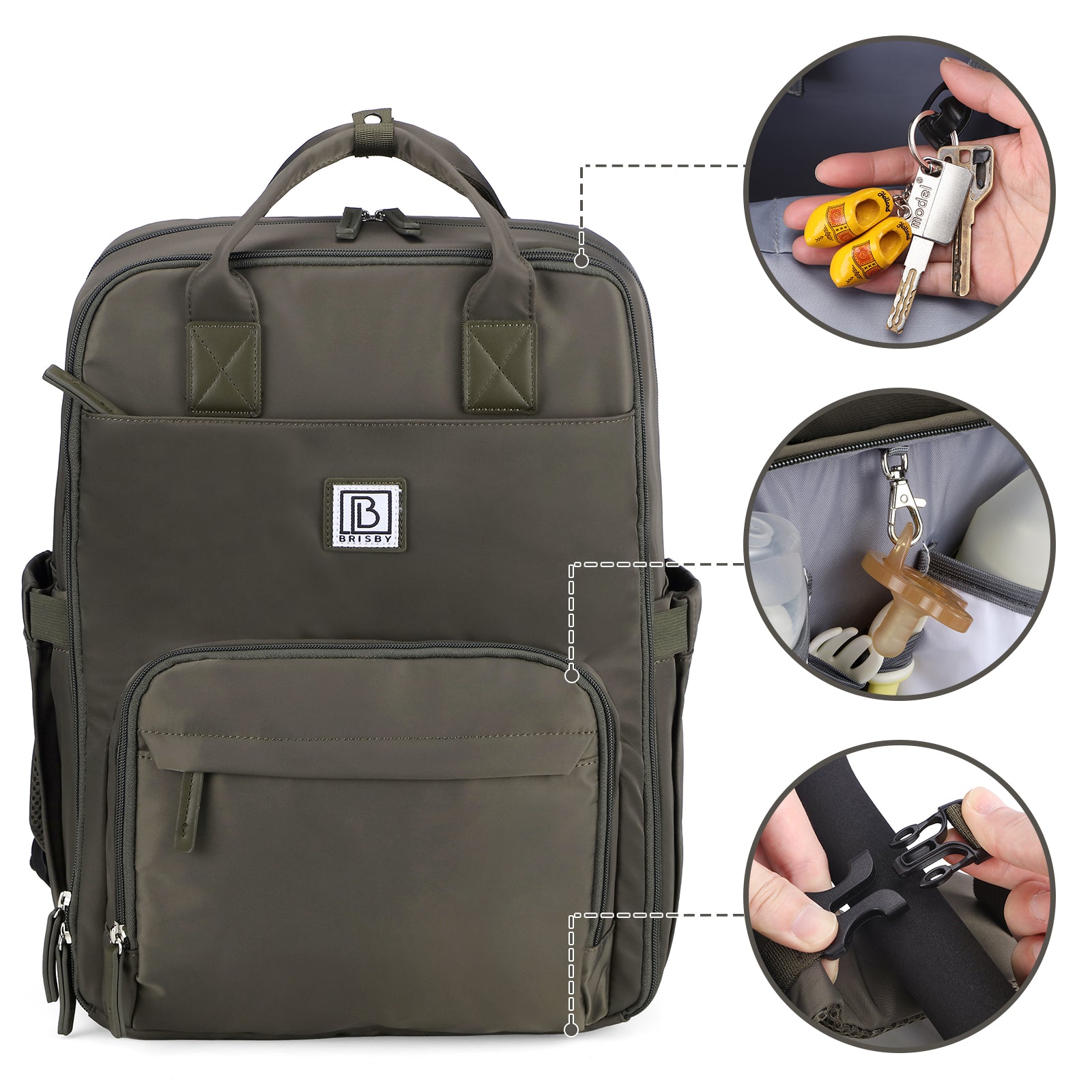 Brisby slijtvaste Luiertas – verzorgingstas – met buggymontage - Forest Green