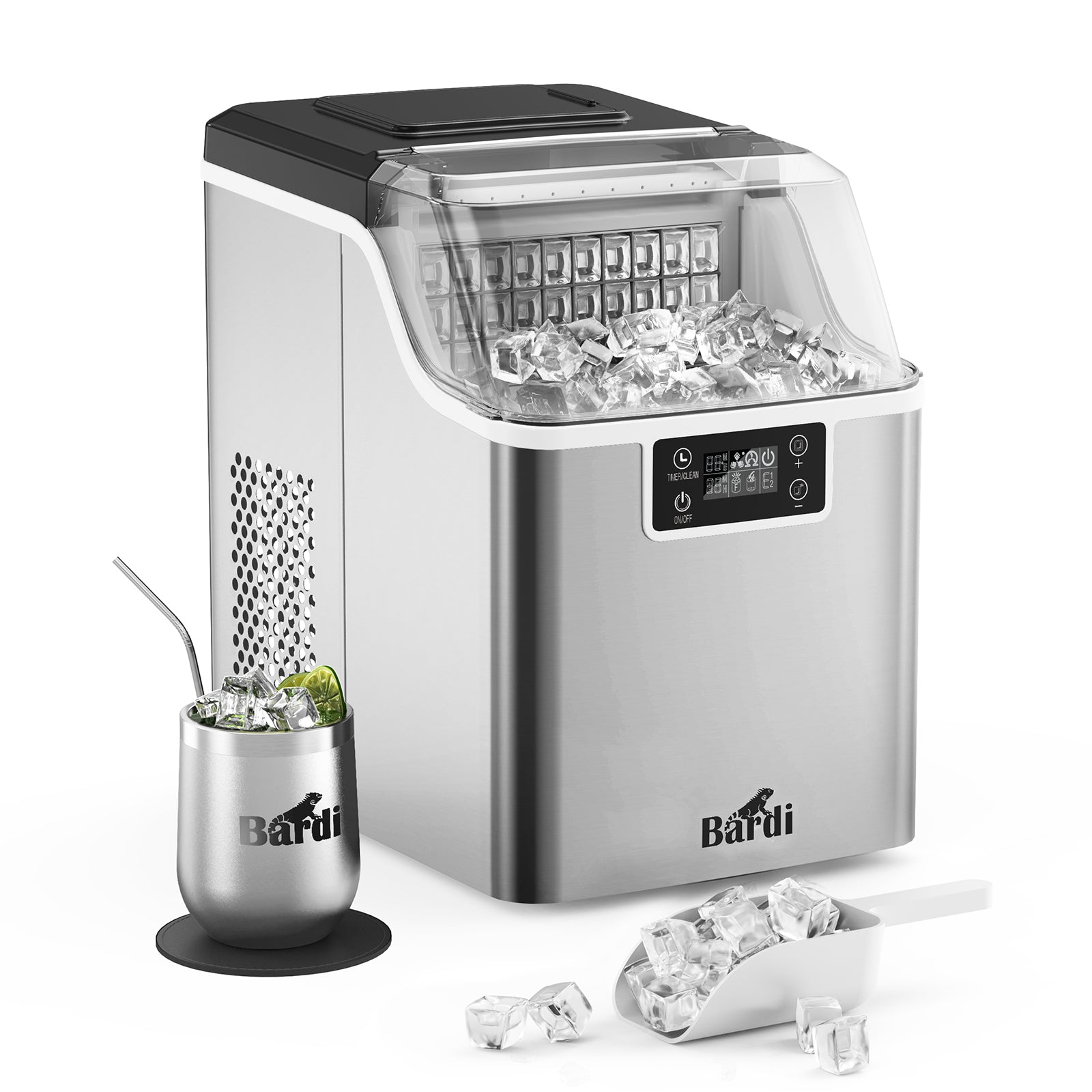 Bardi IJsblokjesmachine 3,2L ijsblokken RVS - 20 kg ijs per 24 uur - incl. thermosbeker