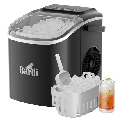 Bardi Deluxe Ice Cube Machine 1.2L black - Self-cleaning function - ice cube maker with ice scoop - Incl. luxury thermos cup and ice scoop