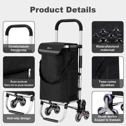 Packaway Boodschappentrolley 40L zwart - incl. trapwielen - steekwagenfunctie