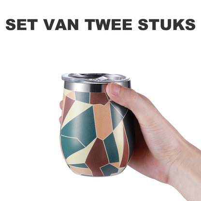 Thermosbeker set abstract colours - 2 bekers met lekvrije deksels - dubbelwandig - 360ml