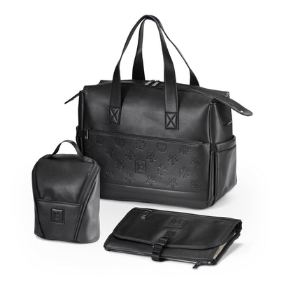 Venezia diaper bag and weekend bag black - PU leather - shoulder bag - wear-resistant - Incl. buggy/pram hooks, changing mat and cool bag