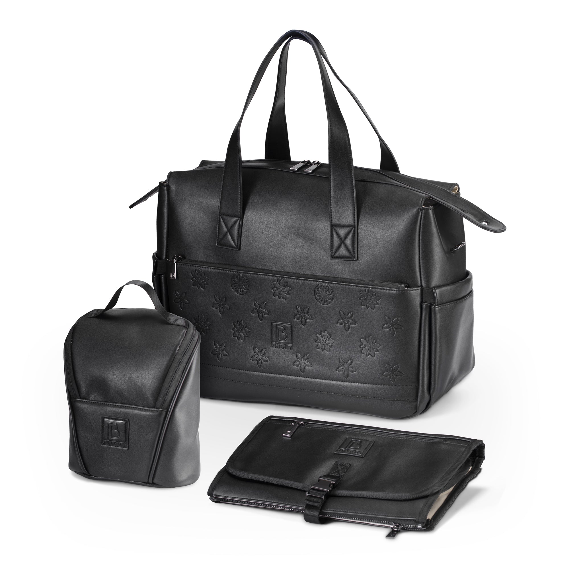 Venezia diaper bag and weekend bag black - PU leather - shoulder bag - wear-resistant - Incl. buggy/pram hooks, changing mat and cool bag