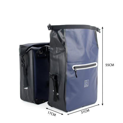 Brisby Dubbele Fietstas 40–56 Liter – Waterdicht – Met Rolsluiting en Waterdichte Voorvakritsen – Voor Gewone en Elektrische Fiets – Blauw