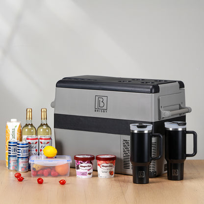 Compressor koelbox 40,5L en 8L koelbox zwart SET - Dual zone - koelen en vriezen - 12V en 230V - incl. 2x 1,2L thermosbekers