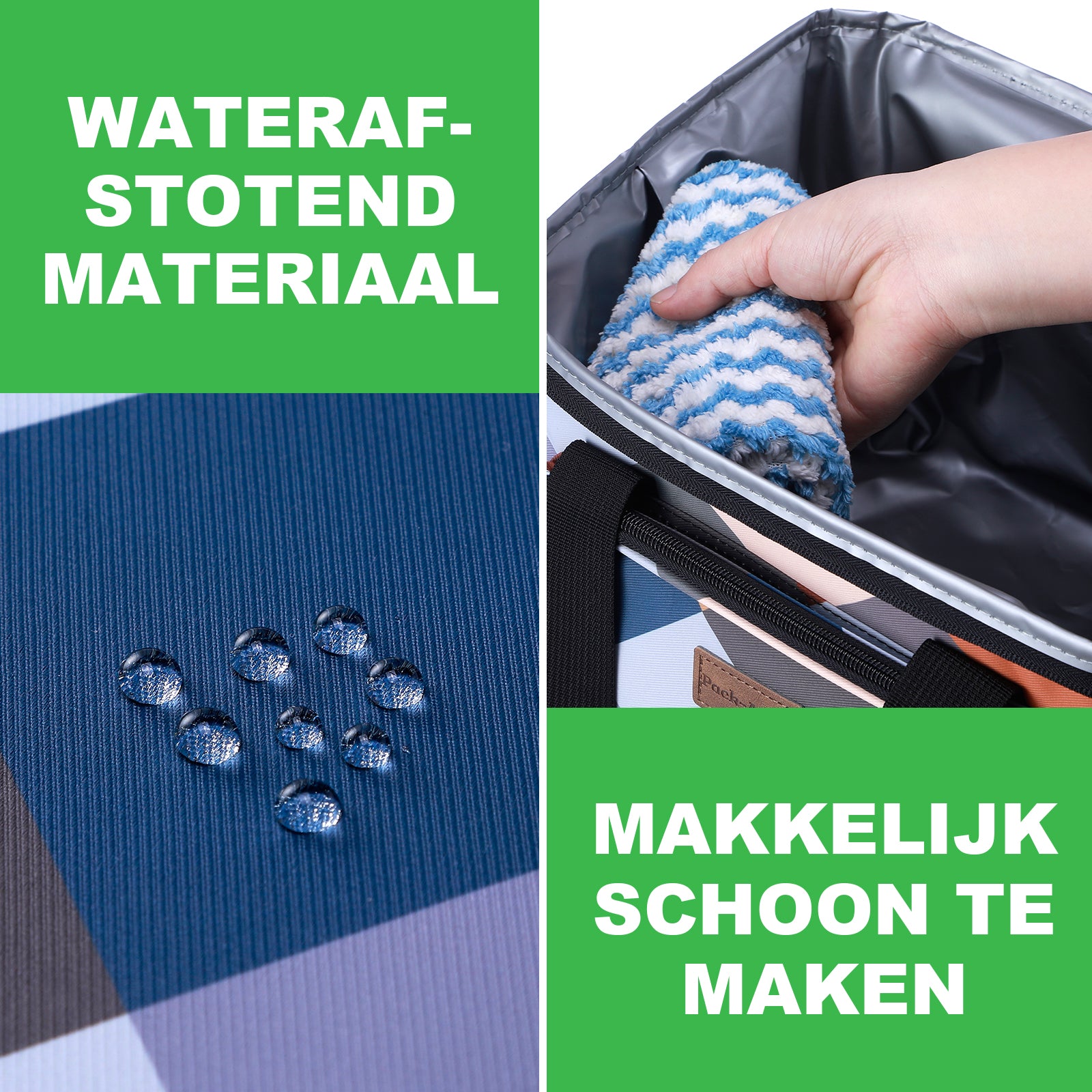 Koeltas 15L blok - lunchtas - 4-laags geïsoleerd - opvouwbaar - incl. 2 gratis koelelementen en draagband