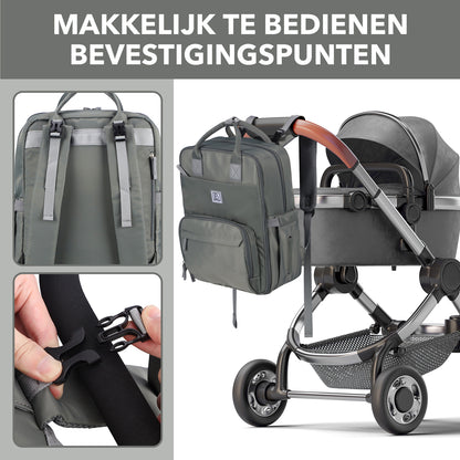 Brisby slijtvaste Luiertas – verzorgingstas – met buggymontage - Mist Green