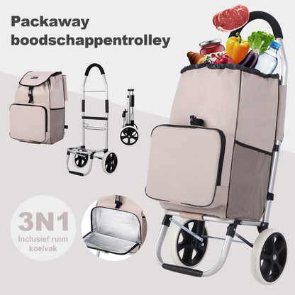 Packaway Boodschappentrolley met koelvak - 45L - boodschappenwagen - steekwagen functie - Champagne
