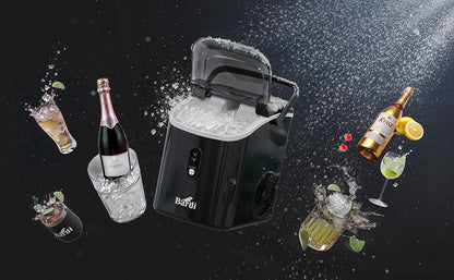 Bardi 1.1L - Nugget IJsblokjesmachine Rond - Crushed Ice Maker met IJsschep - 15kg/24 uur - Ijsblokjesmaker - Met Luxe Thermosbeker - Zwart - Citruspers Zwart