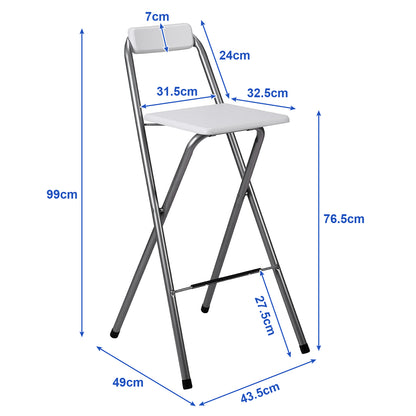 2x inklapbare barkruk wit - 100 kg draagvermogen - voor statafel en bar